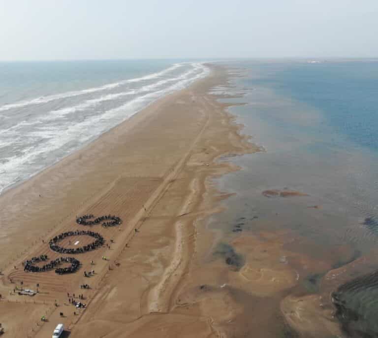 Centenares de manifestantes forman un 'SOS' gigante en Delta del Ebro para pedir su protección