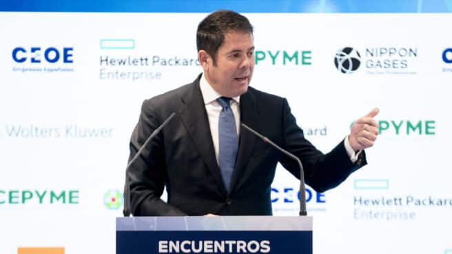 Encuentro empresarial de CEOE y CEPYME sobre Airbus El presidente de Cepyme, Gerardo Cuerva, interviene en un encuentro empresarial.