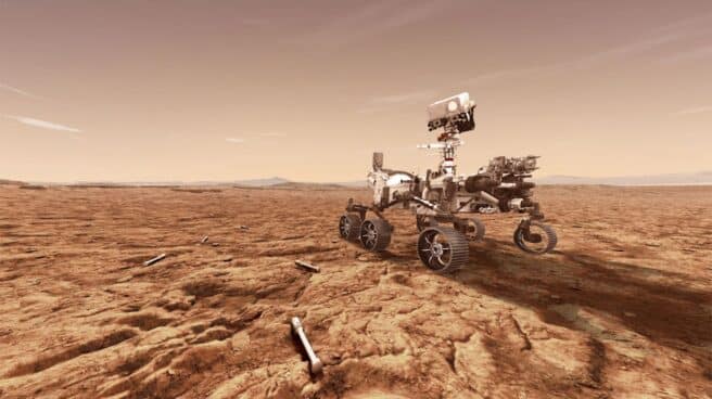 El metano podría ser el primer indicio detectable de vida más allá de la Tierra El 'Perseverance', en una ilustración de la NASA.