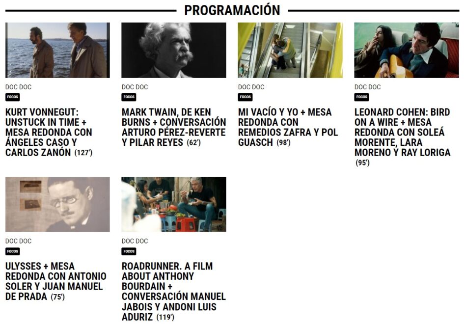 Programación del Festival Doc Doc.