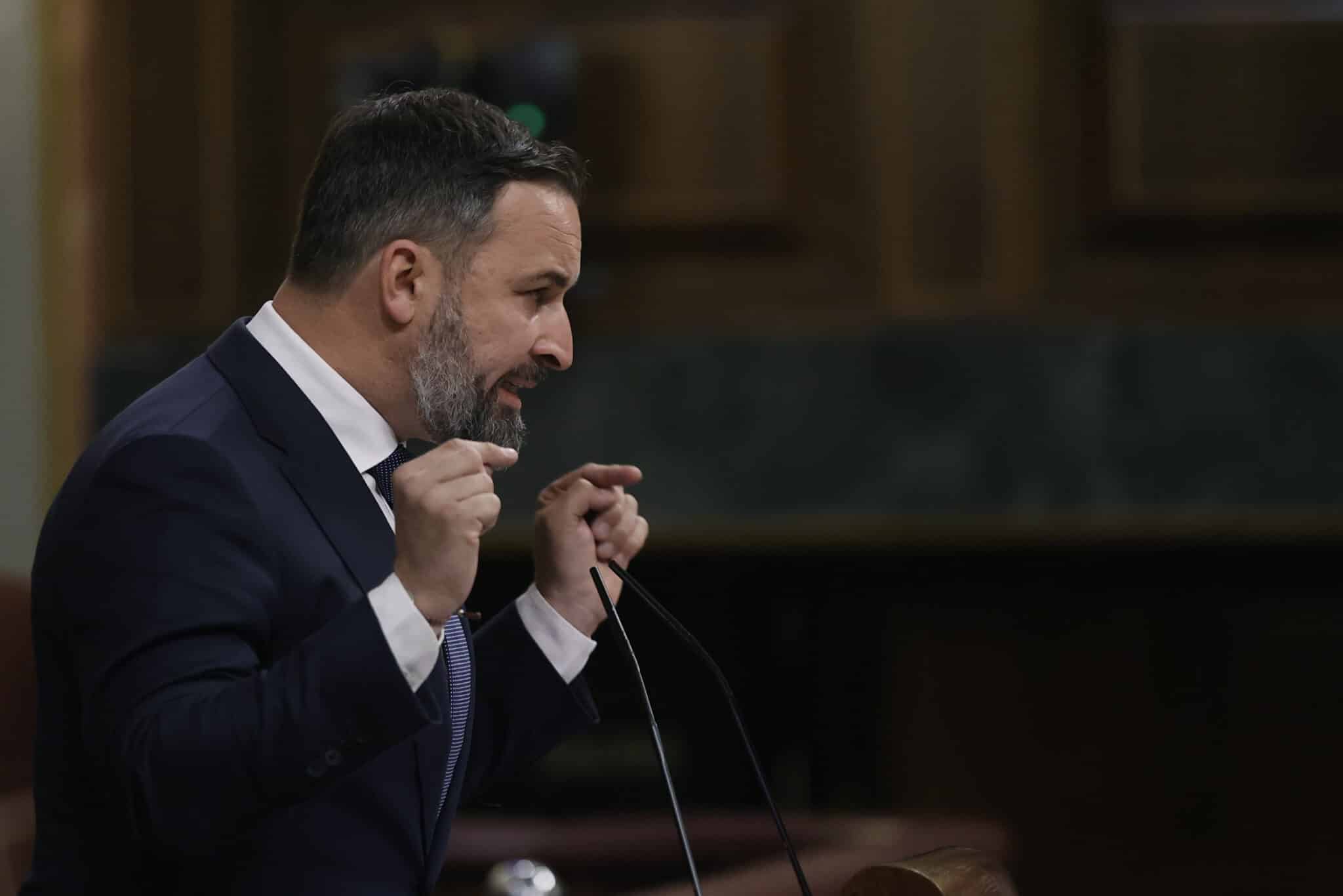 El líder de Vox, Santiago Abascal, durante la sesión plenaria en el Congreso este miércoles