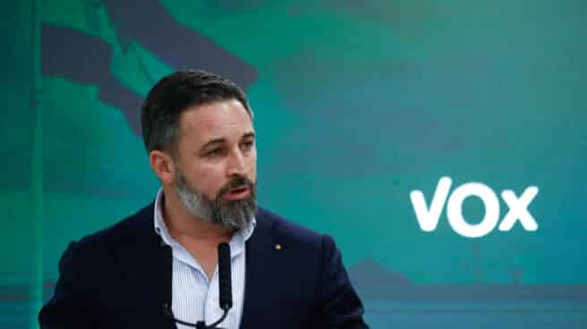 El presidente de Vox, Santiago Abascal, en una rueda de prensa.