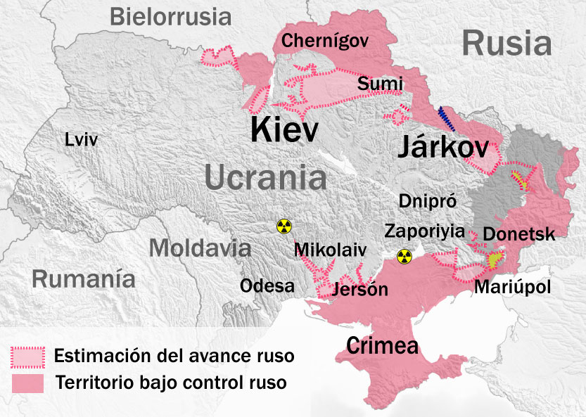 Mapa avance ofensiva Rusa en Ucrania a 14 de marzo