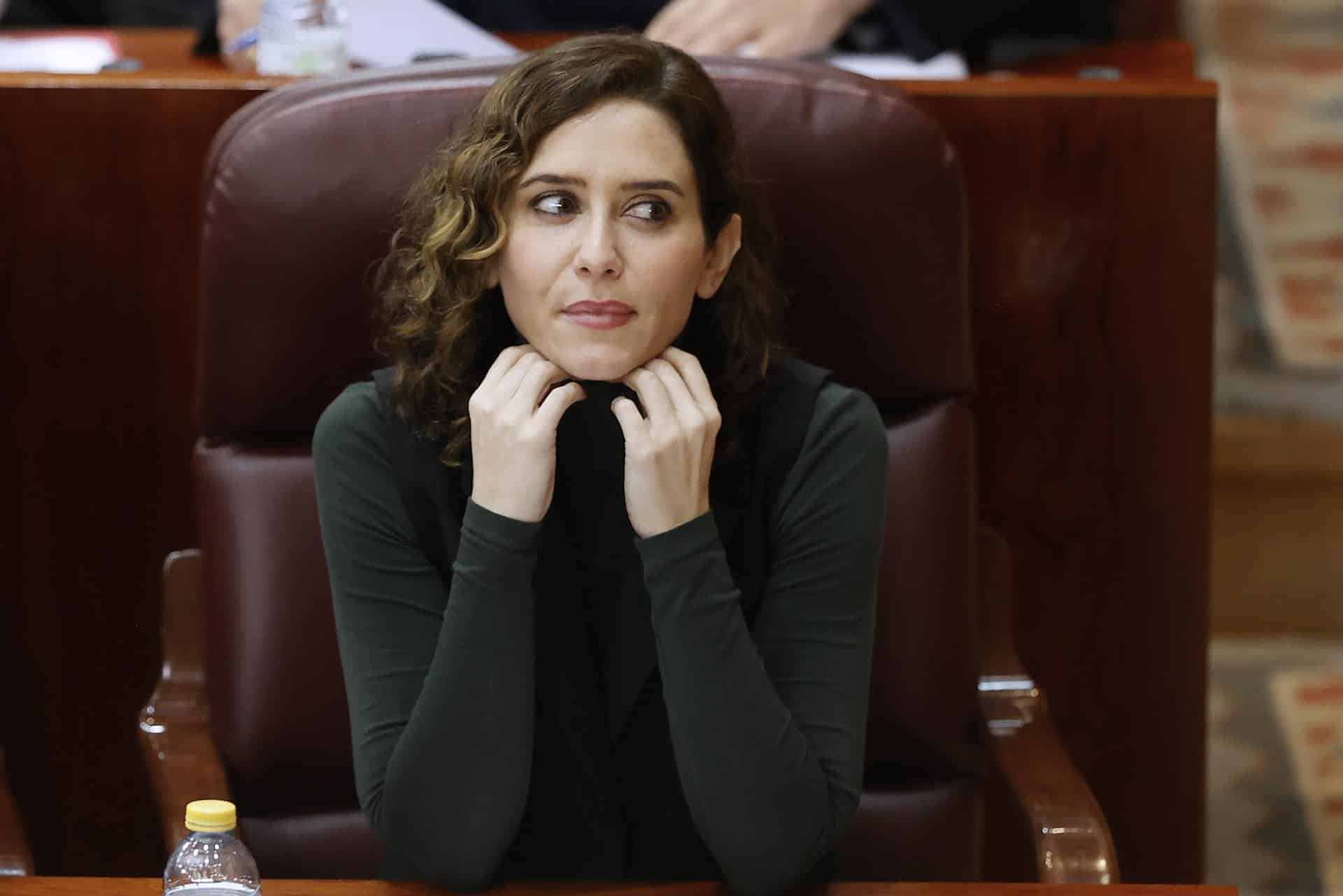 La presidenta de la Comunidad de Madrid, Isabel Díaz Ayuso, durante el pleno de control al Gobierno.
