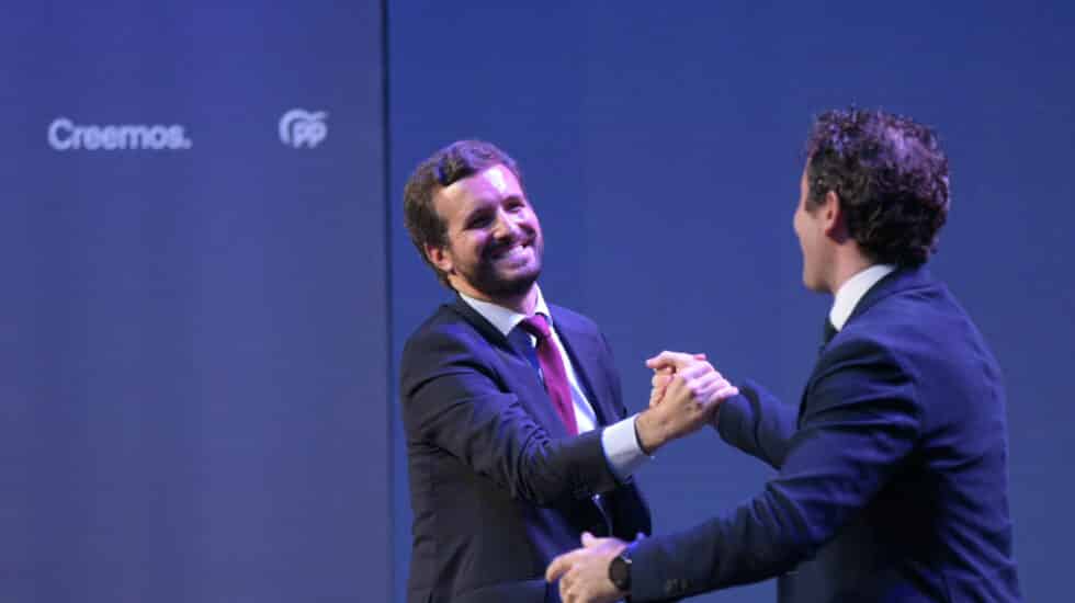 El presidente del PP, Pablo Casado, y el exsecretario general, Teodoro García Egea.