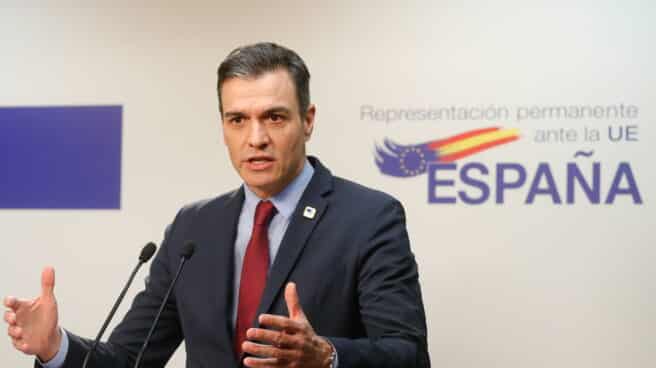 El presidente del Gobierno español, Pedro Sánchez, ofrece una rueda de prensa al término de la segunda jornada de una cumbre europea sobre Ucrania en el Consejo Europeo de Bruselas