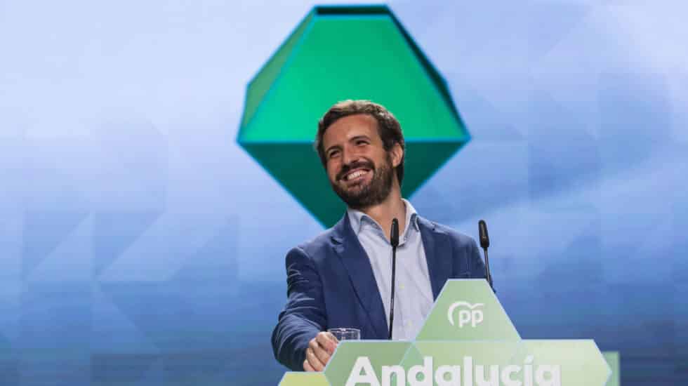 El presidente del PP nacional, Pablo Casado, durante su intervención en la clausura del XVI Congreso Autonómico del PP de Andalucía.