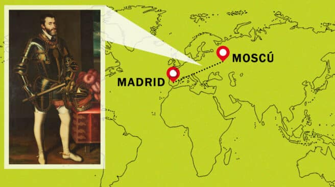 Imagen del cuadro del recorrido que va a hacer el cuadro del Emperador Carlos V desde Moscú a Madrid