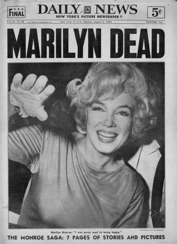 Portada del fallecimiento Marilyn Monroe del Daily News