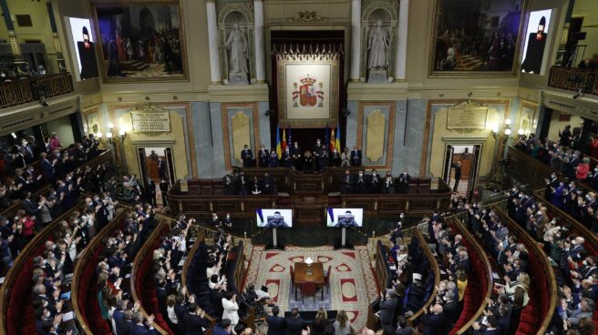El presidente ucraniano, Volodimir Zelenski, interviene en el Congreso