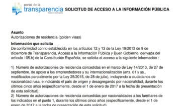 Transparencia Internacional España solicita acceso a la información sobre ‘golden visas’