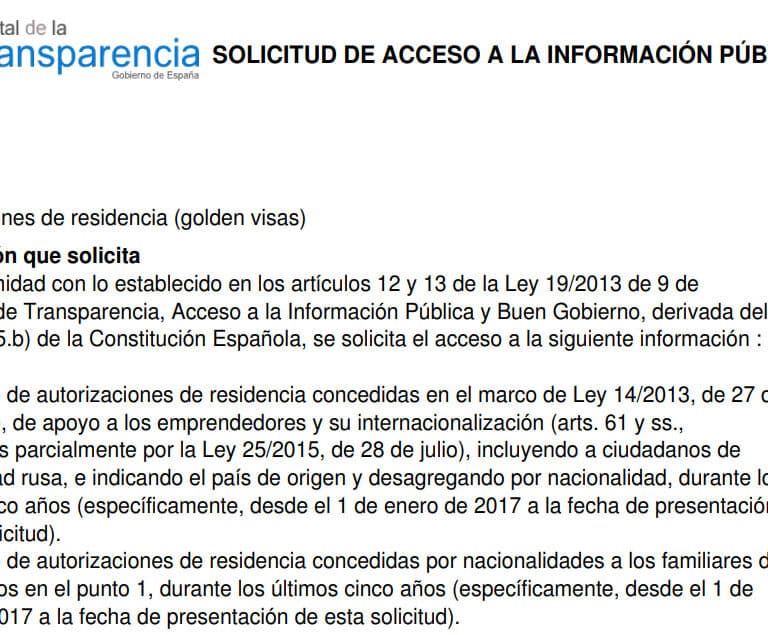 Transparencia Internacional España solicita acceso a la información sobre ‘golden visas’
