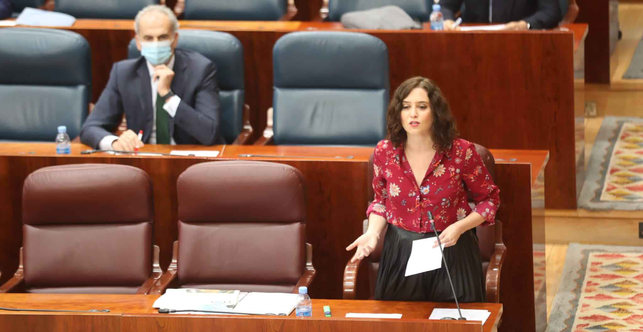 Isabel Díaz Ayuso, durante una intervención en el Pleno de la Asamblea de Madrid.