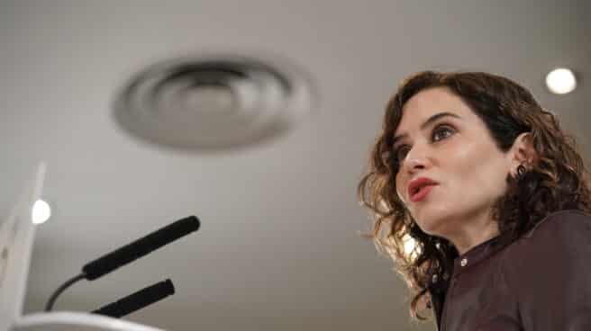 La presidenta de la Comunidad de Madrid, Isabel Díaz Ayuso, interviene en un acto con empresarios organizado por el Partido Popular del País Vasco. La presidenta de la Comunidad de Madrid, Isabel Díaz Ayuso, interviene en un acto con empresarios organizado por el Partido Popular del País Vasco.