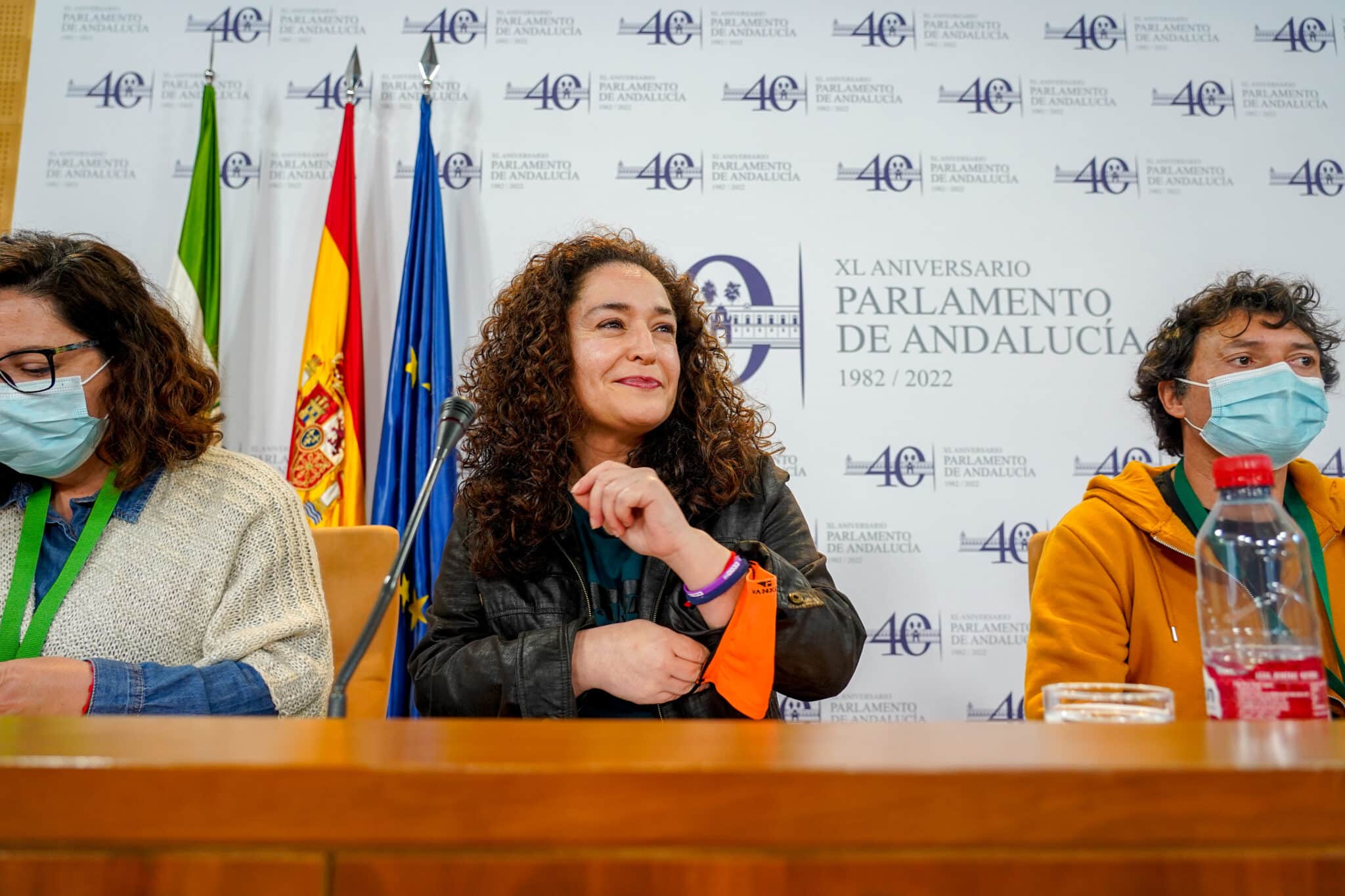 La portavoz del grupo parlamentario Unidas Podemos por Andalucía, Inmaculada Nieto, en rueda de prensa en el Parlamento de Andalucía