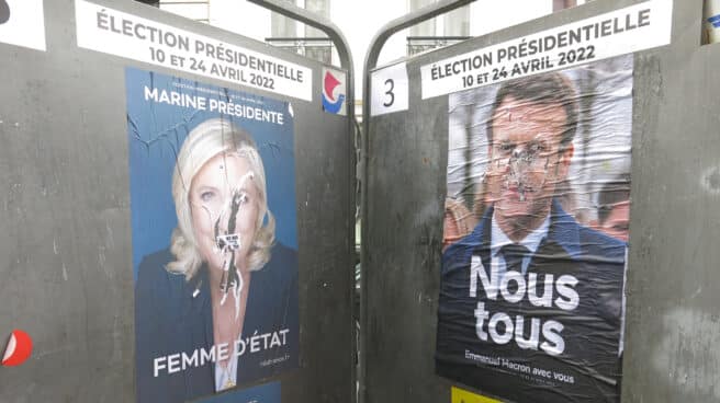 Cartel electoral de Marine Le Pen y Emmanuel Macron
