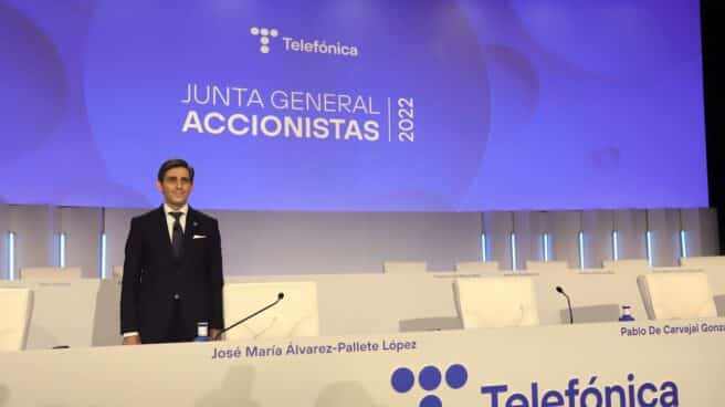 José María Álvarez-Pallete durante la junta de accionistas de Telefónica José María Álvarez-Pallete durante la junta de accionistas de Telefónica
