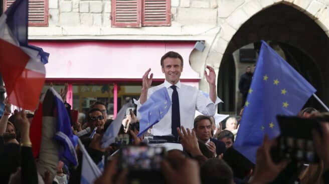 El presidente y candidato, Emmanuel Macron, en su último mitin en Figeac Macron da su último mitin en Figeac, entre banderas de Francia y de la UE