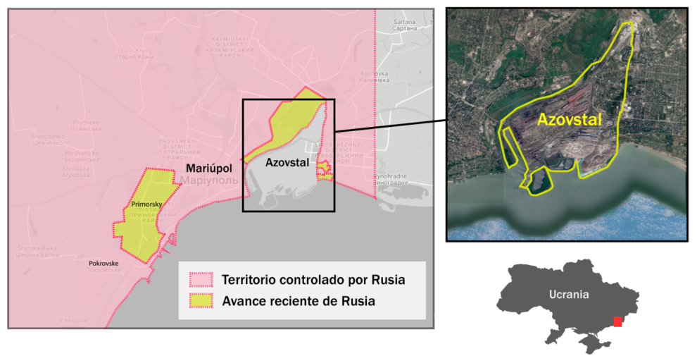 Mapa Azovstal, el último reducto ucraniano.