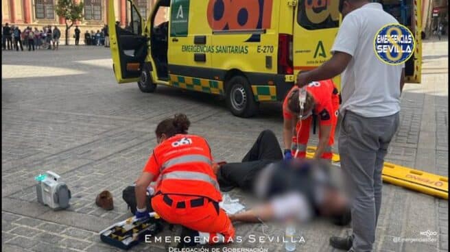 Cochero herido junto a la Giralda de Sevilla.