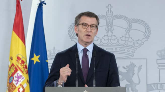 Alberto Núñez Feijóo, Partido Popular El presidente nacional del PP, Alberto Núñez Feijóo comparece desde La Moncloa