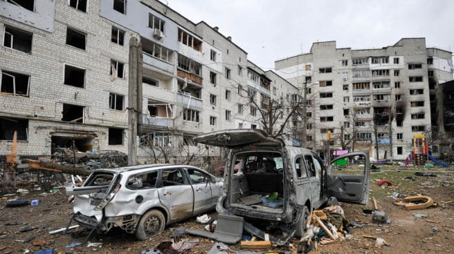 Zona residencial destrozada en Borodianka, al noroeste de Kiev (Ucrania)
