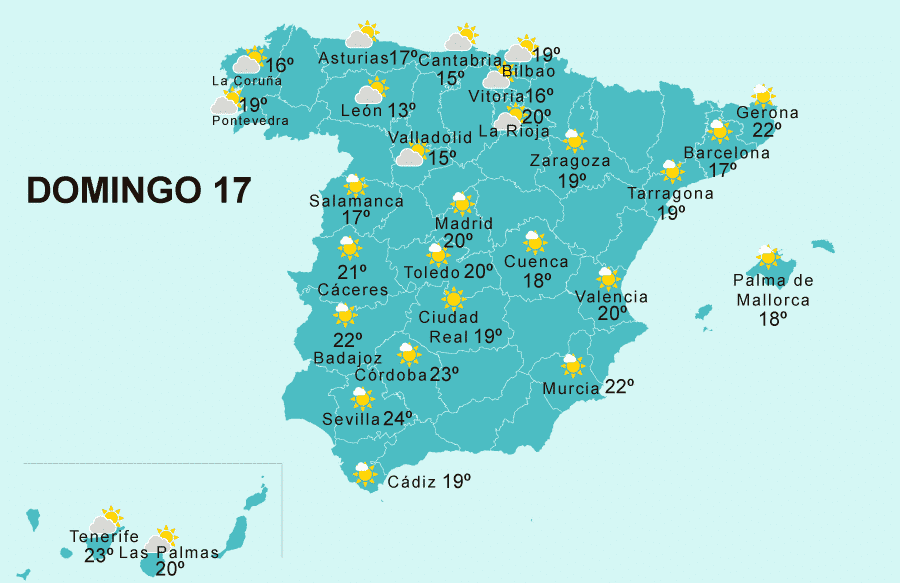 Mapa del tiempo en España domingo 17 de abril de 2022 (Semana Santa)