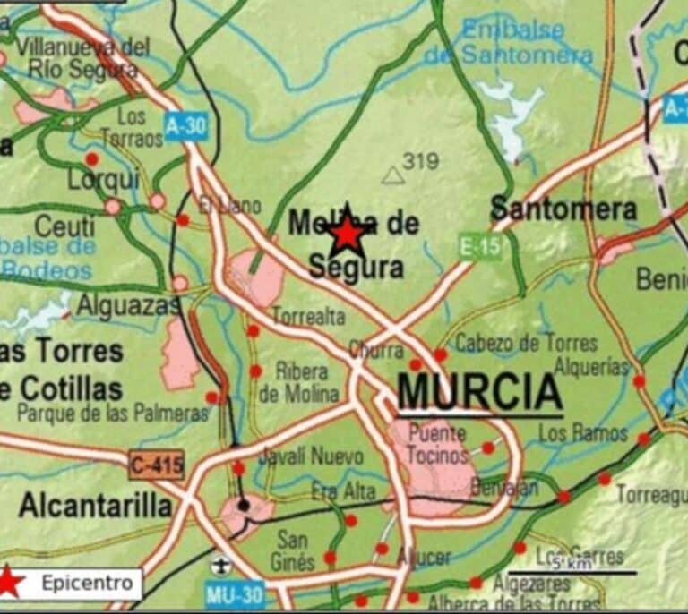 Un terremoto de 3.1 de magnitud sorprende de madrugada a los vecinos de Murcia y Molina de Segura