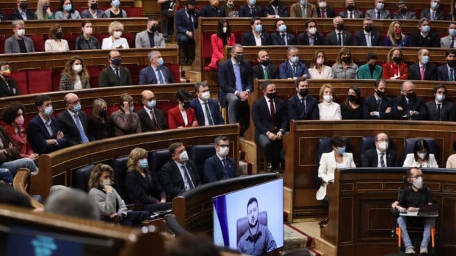 El presidente ucraniano, Volodimir Zelenski, interviene en el Congreso