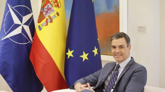 El presidente del Gobierno, Pedro Sánchez, durante la reunión que ha mantenido con el secretario general de la OTAN