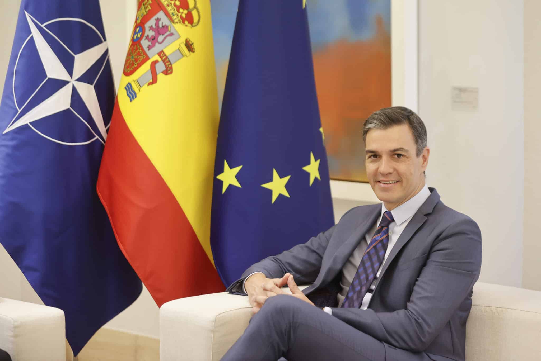 El presidente del Gobierno, Pedro Sánchez, durante la reunión que ha mantenido con el secretario general de la OTAN