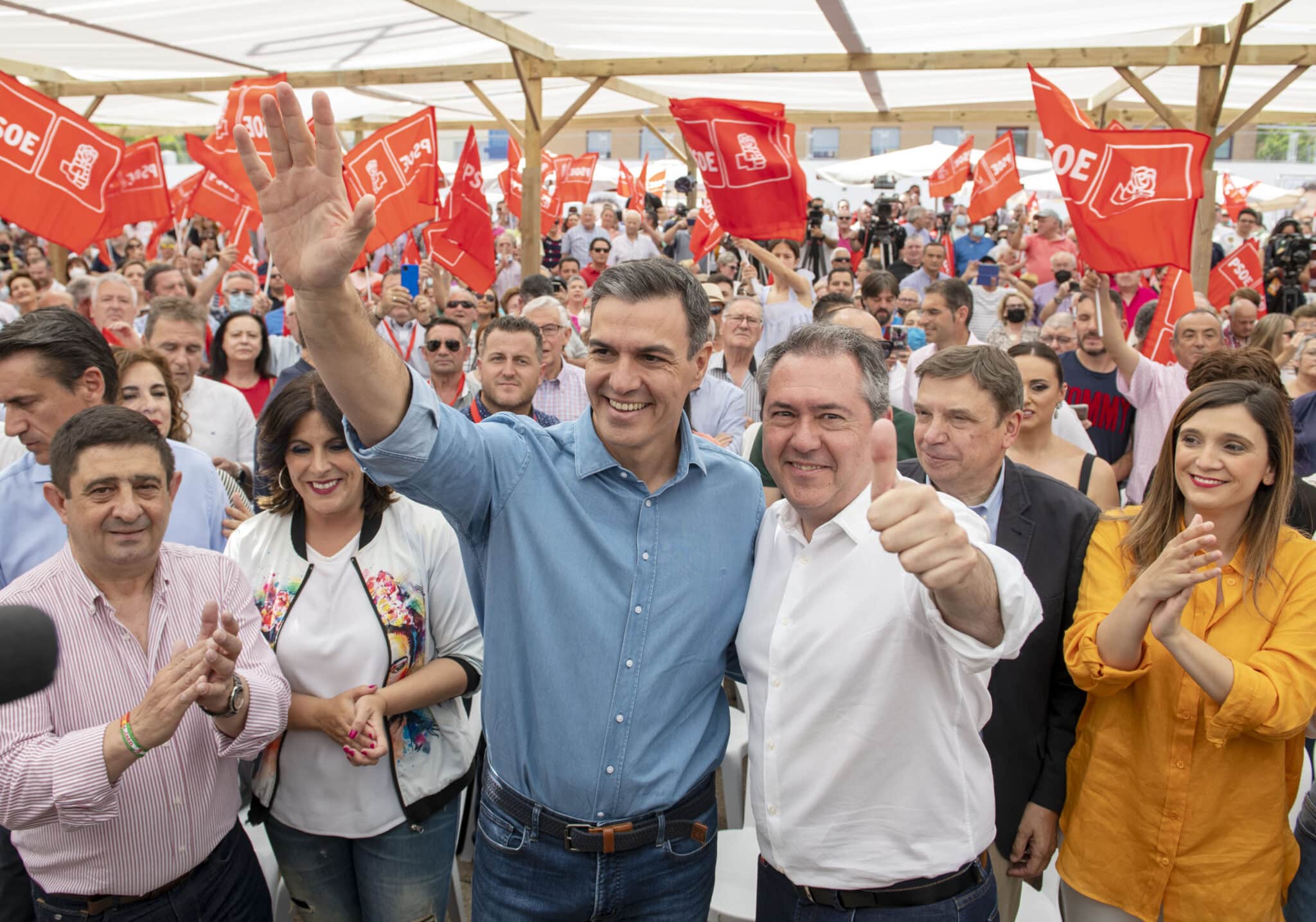 Pedro Sánchez en un acto de precampaña en Jaén