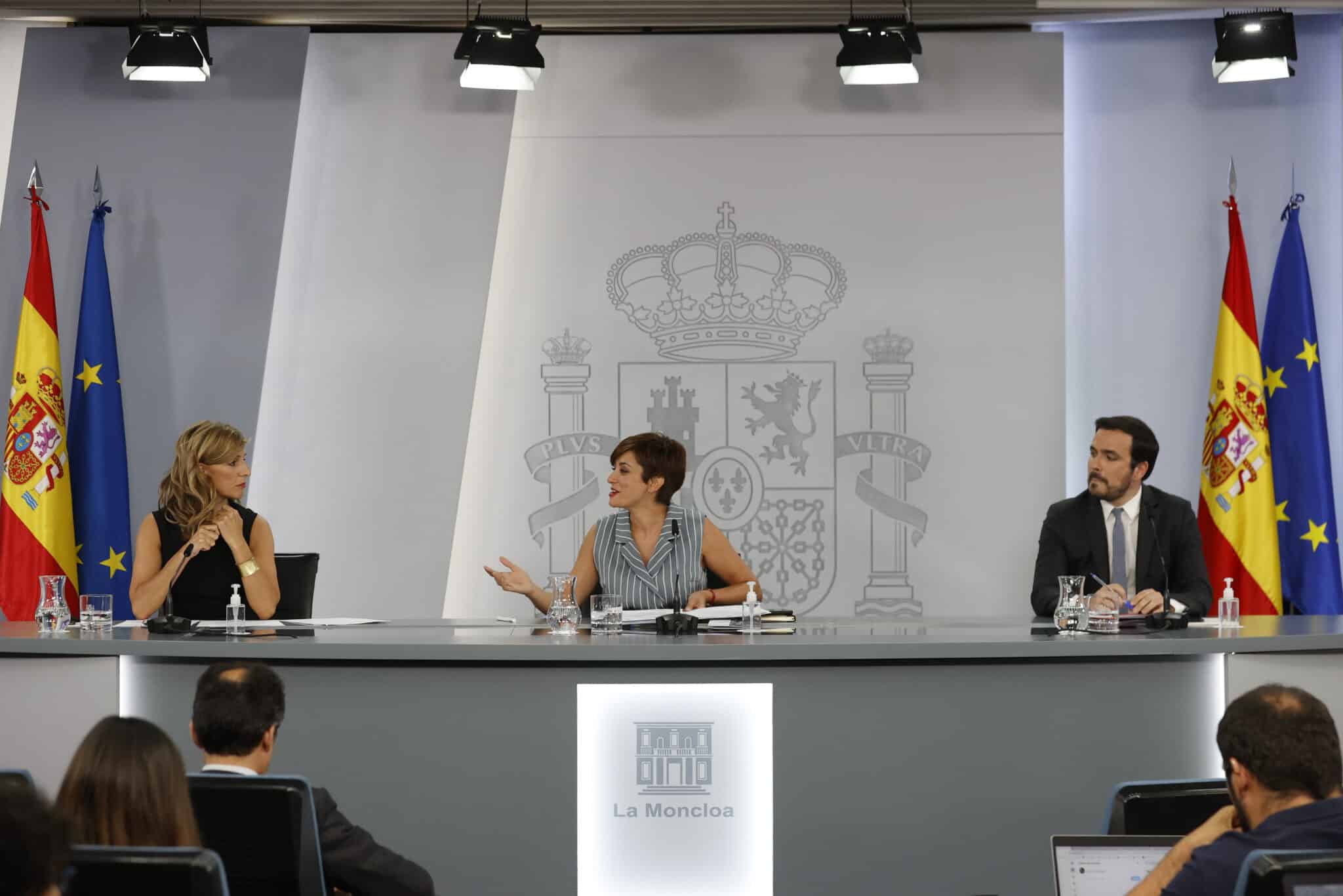 Díaz, Rodríguez y Garzón, tras el Consejo de Ministros.