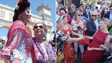 Macarena Olona y Yolanda Díaz, una mañana en la Feria entre las sevillanas de Juanma Moreno