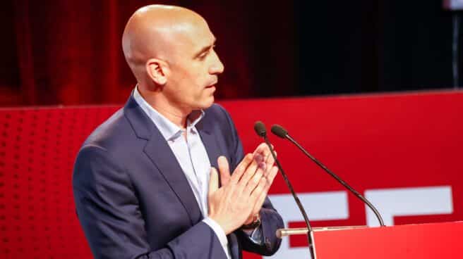 El presidente de la (RFEF), Luis Rubiales, durante su intervención en un acto con la Selección Sub 21.