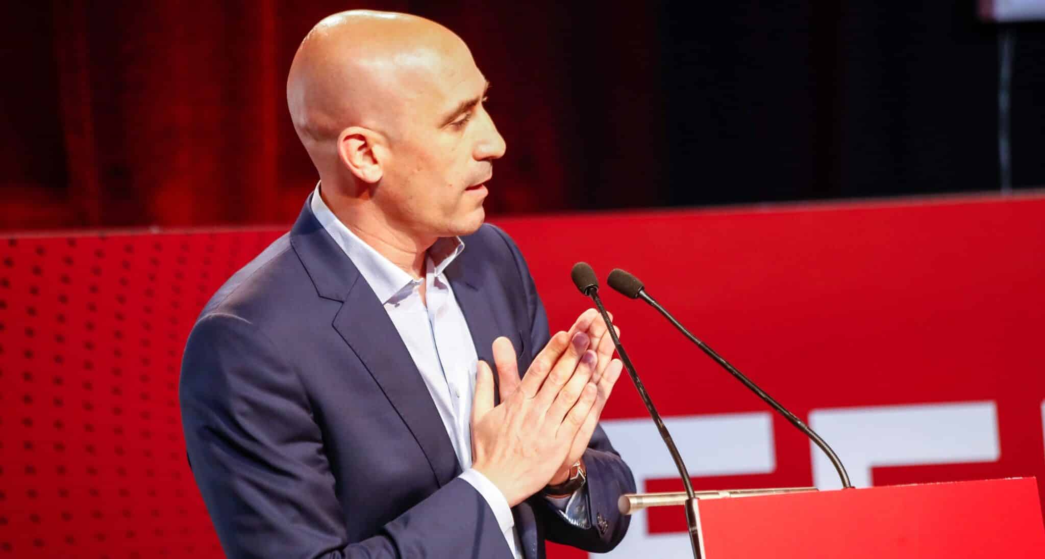 El presidente de la (RFEF), Luis Rubiales, durante su intervención en un acto con la Selección Sub 21.