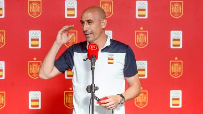 El presidente de la Federación Española de Fútbol (RFEF), Luis Rubiales, en un acto de la selección olímpica.