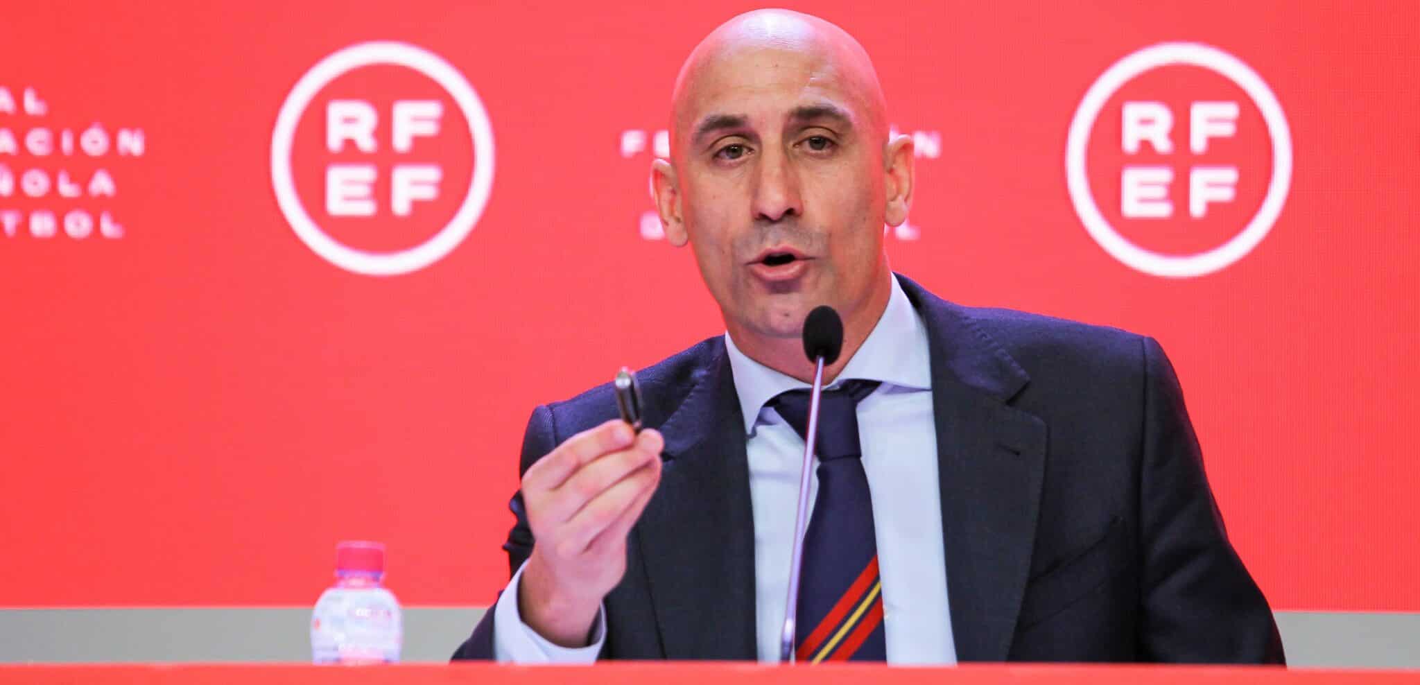 El presidente de la RFEF, Luis Rubiales, en su última conferencia de prensa.