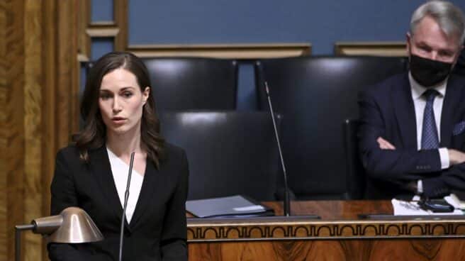 La primera ministra de Finlandia, Sanna Marin, en el Parlamento