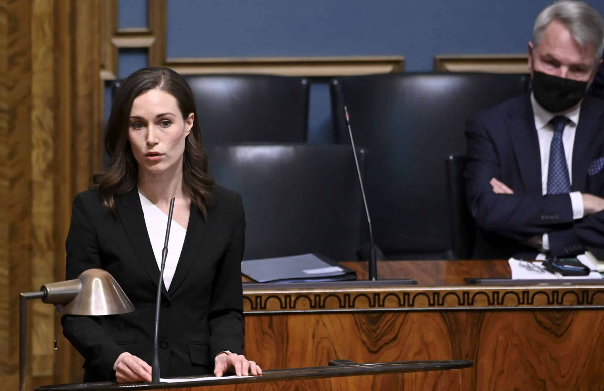 La primera ministra de Finlandia, Sanna Marin, en el Parlamento