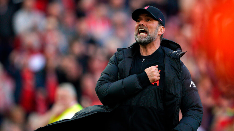 Jürgen Klopp celebra un gol del Liverpool en Anfield