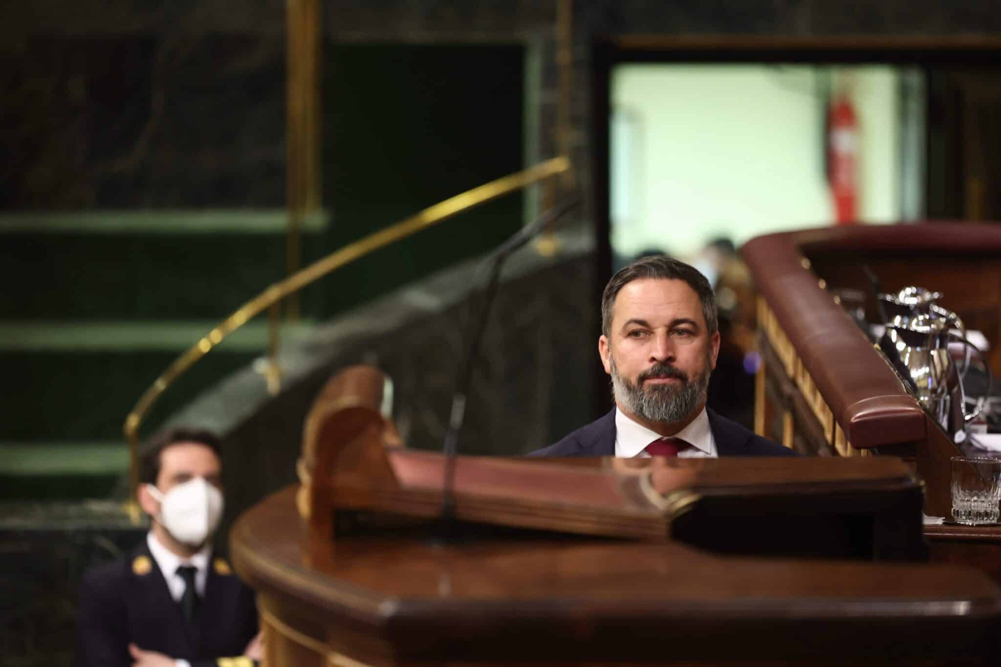 El líder de Vox, Santiago Abascal, en una sesión plenaria en el Congreso de los Diputados.