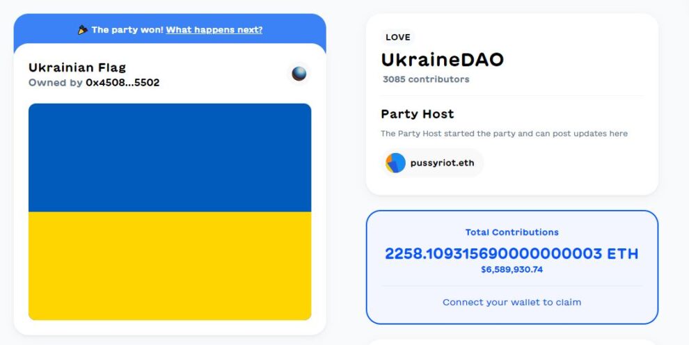 Venta de la bandera ucraniana en NFT para recaudar dinero.