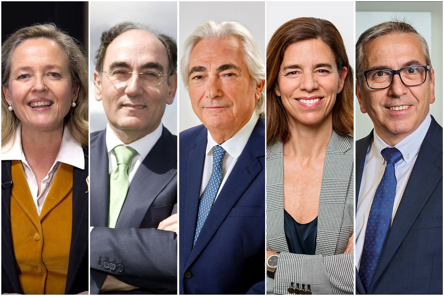 Nadia Calviño (i), y directivos de las energéticas