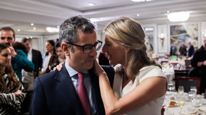 Félix Bolaños y Yolanda Díaz, este miércoles en un desayuno informativo en Madrid.