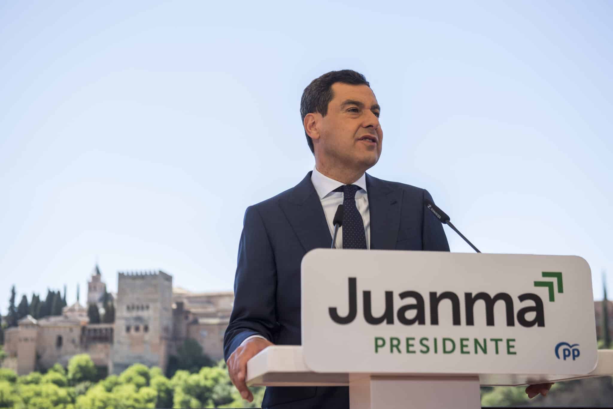 El presidente del PP-A y de la Junta, Juanma Moreno, durante la presentación de los ocho cabezas de lista para el 19-J.