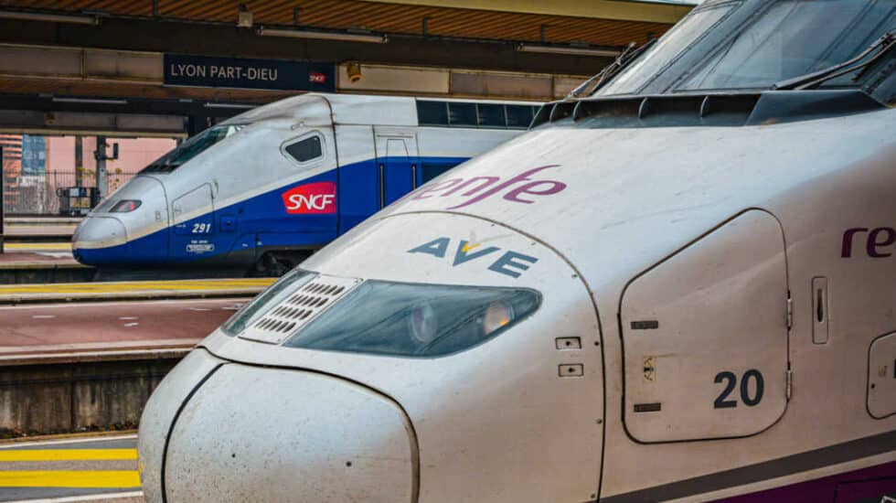 Un tren de Renfe (AVE) junto a uno de la SNCF.
