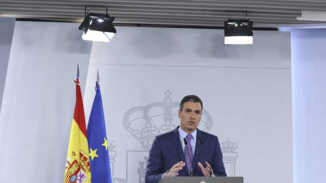 El presidente del Gobierno, Pedro Sánchez, comparece en el Palacio de La Moncloa