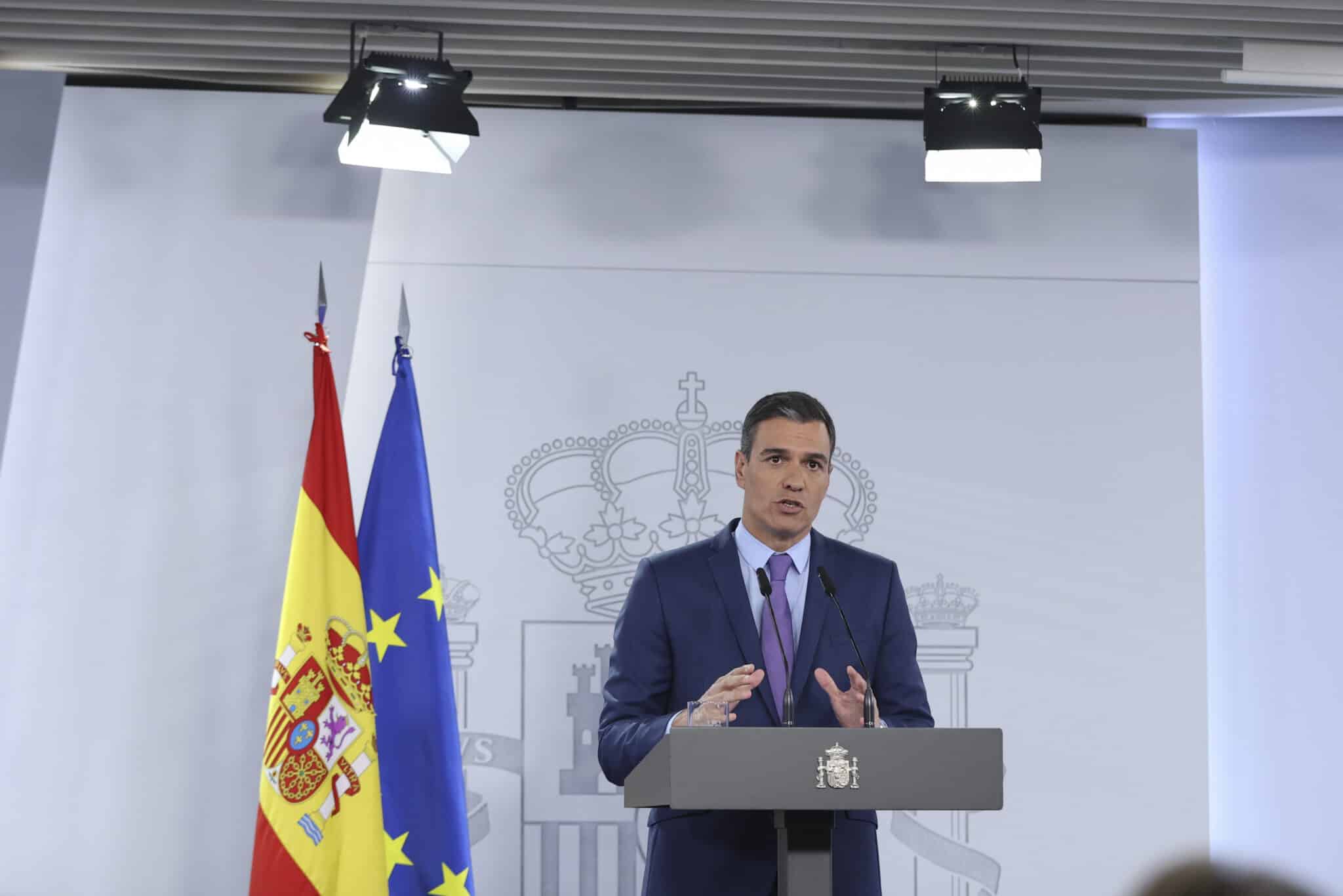 El presidente del Gobierno, Pedro Sánchez, comparece en el Palacio de La Moncloa