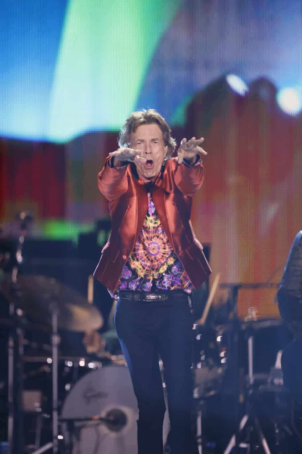 El cantante de The Rolling Stones, Mick Jagger, durante el concierto ofrecido este miércoles en el estadio Wanda Metropolitano, en Madrid, para comenzar su nueva gira europea "SIXTY", con la que Mick Jagger, Keith Richards y Ronnie Wood celebran 60 años de la fundación de esta banda emblemática.